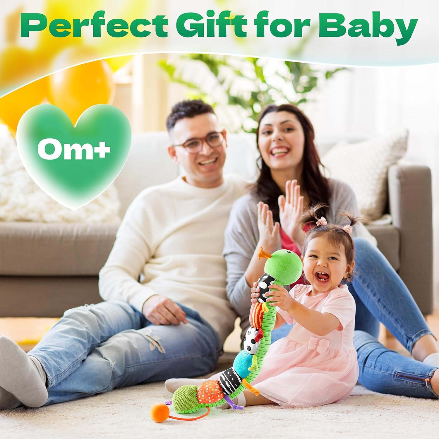 HEMRLY Baby Sensory Toy 0-6 Months, Musical Stuffed Caterpillar Plush with Teether, Crinkle, Rattle, Baby Mirror for Tummy Time, Infant Car Seat Toy for 0-3-6-12 Month Boys Girls Gifts - Knotted