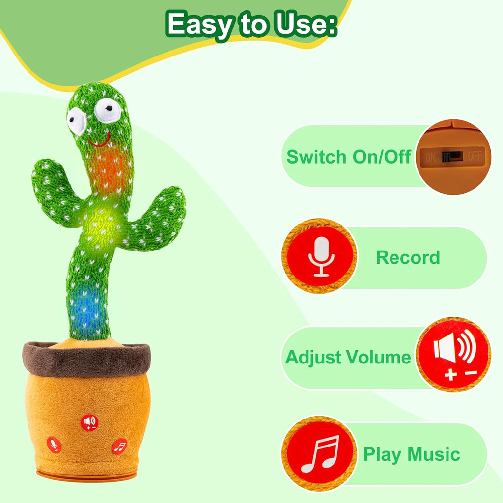 Ayeboovi Dancing Talking Cactus Baby Toys Interactive Toy Repeating Records What You Say Volume Adjustable Singing Cactus Toddler Games with 120 Songs Easter Basket Stuffers for Kids