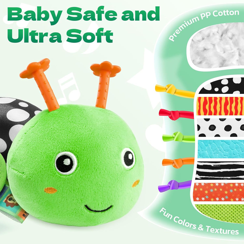 HEMRLY Baby Sensory Toy 0-6 Months, Musical Stuffed Caterpillar Plush with Teether, Crinkle, Rattle, Baby Mirror for Tummy Time, Infant Car Seat Toy for 0-3-6-12 Month Boys Girls Gifts - Knotted