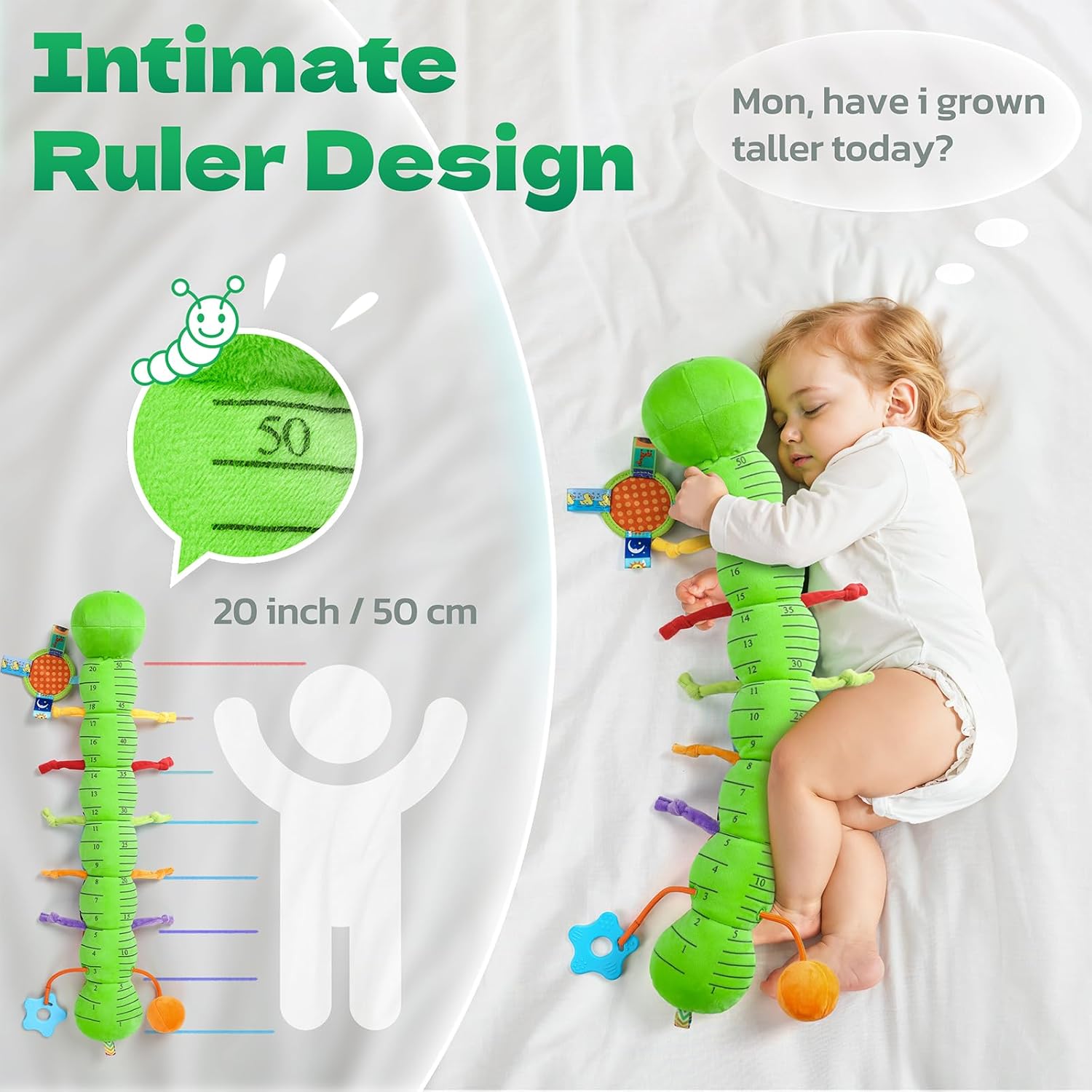 HEMRLY Baby Sensory Toy 0-6 Months, Musical Stuffed Caterpillar Plush with Teether, Crinkle, Rattle, Baby Mirror for Tummy Time, Infant Car Seat Toy for 0-3-6-12 Month Boys Girls Gifts - Knotted