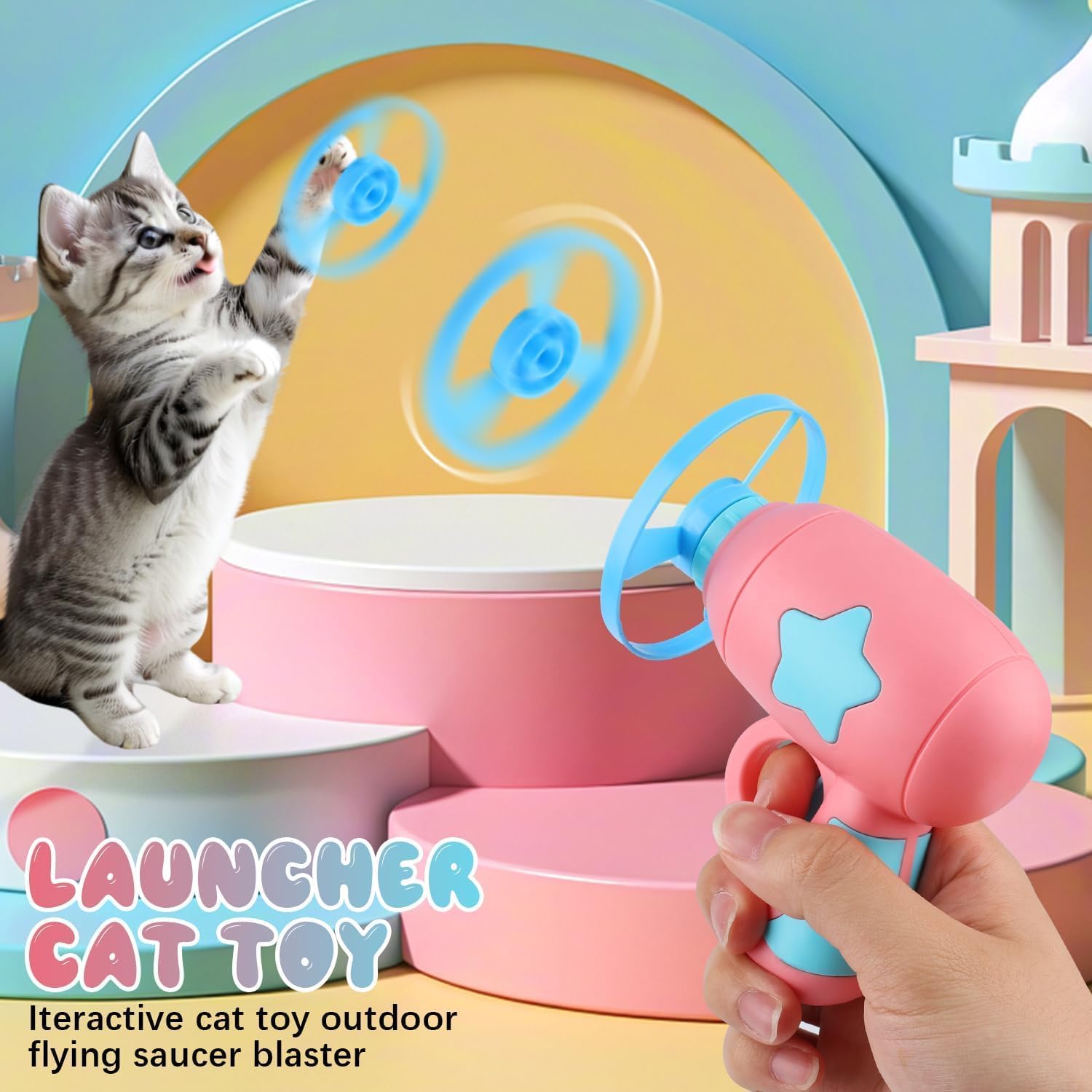 Bamboo Dragonfly Catapult Launcher, Interactive Cat Toy & Outdoor Flying Saucer Blaster, Glowing LED Dragonfly Catapult for Pet Exercise & Night Play, Fun Gift for Hobbyists & Pet Lovers (Pink)