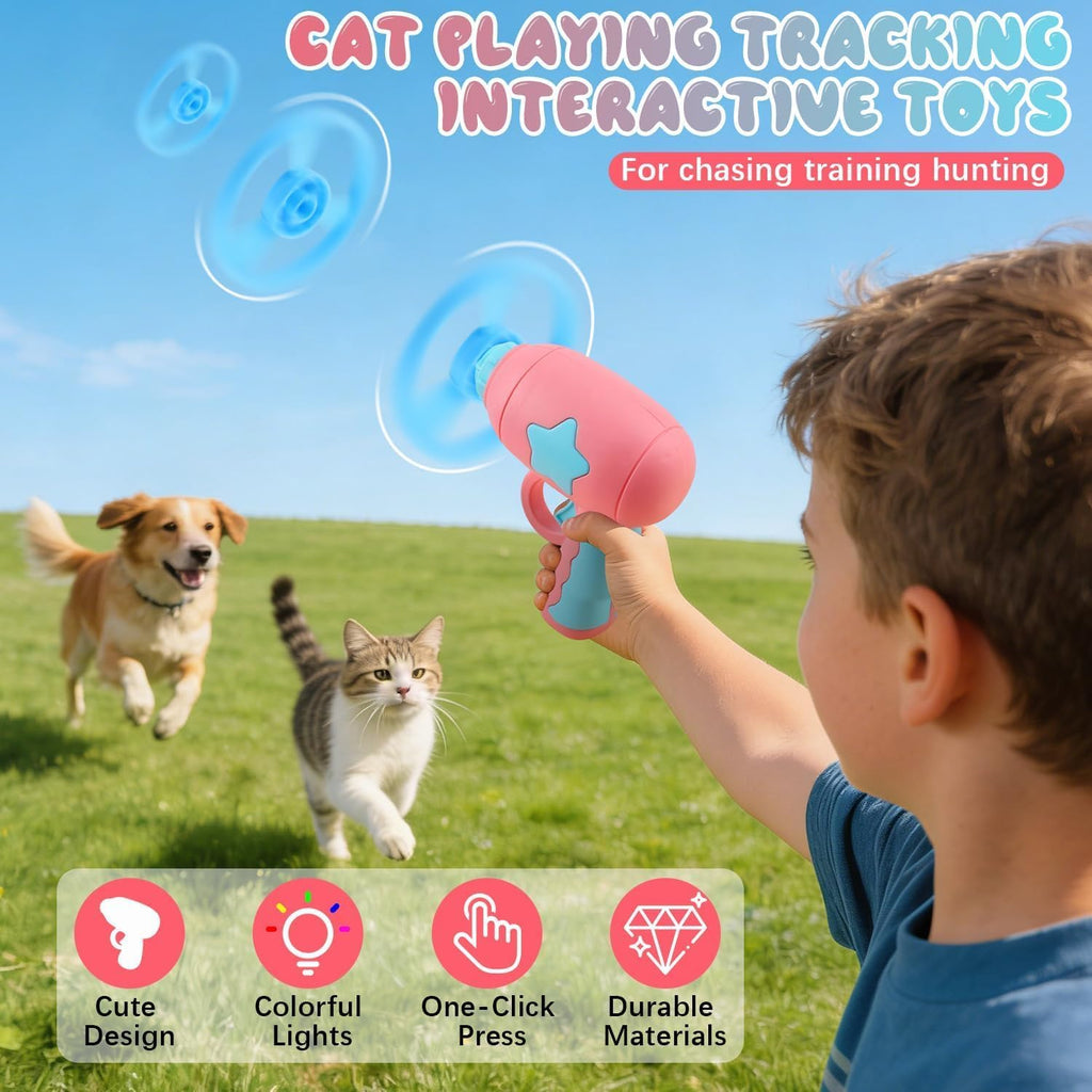 Bamboo Dragonfly Catapult Launcher, Interactive Cat Toy & Outdoor Flying Saucer Blaster, Glowing LED Dragonfly Catapult for Pet Exercise & Night Play, Fun Gift for Hobbyists & Pet Lovers (Pink)