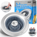 Sink Drain Strainer - Sink Stopper Kitchen Drain, 3 in 1 Kitchen Sink Drain Strainer with Anti-Clogging Basket, Kitchen Gadgets Clearance Sink Accessories, Fit US Standard 3-1/2'' Sink Hole, Silver