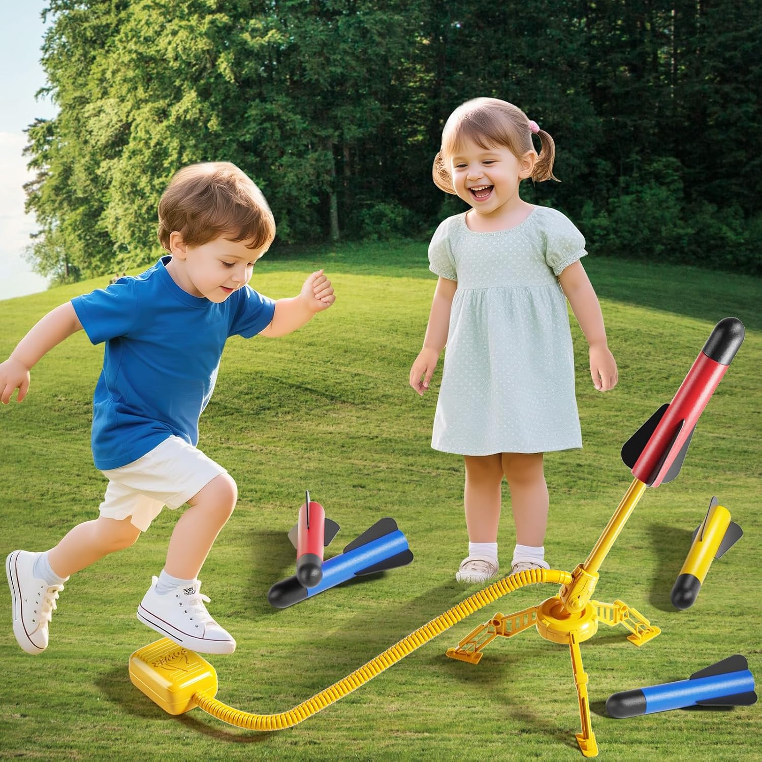 NIPLOOOW Rocket Launcher for Kids, 12 Foam Rockets, Launch up to 100+ft, Outdoor Outside Backyard Toys for Boys & Girls, Birthday Gift Toys for Kids Boys Girls Age 3 4 5 6 7 8 Years Old