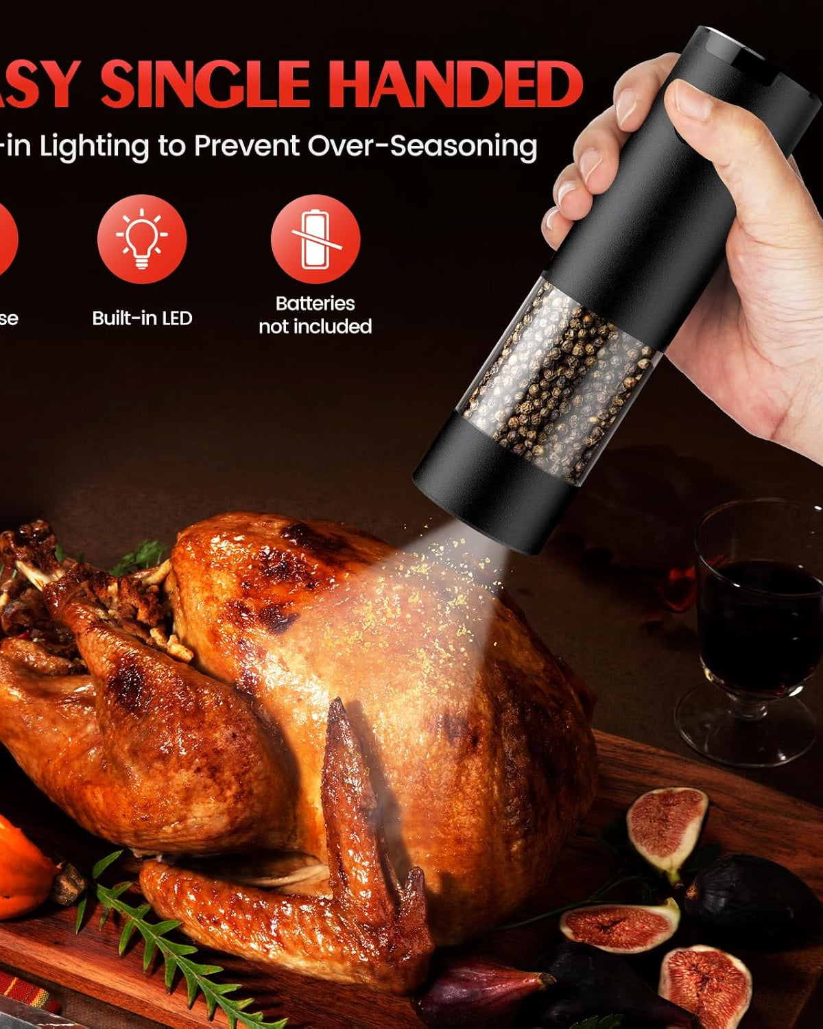 Electric Salt and Pepper Grinder Set Automatic Battery Pepper Mill Shakers Adjustable Coarseness Upgraded Larger Capacity with Led Home and Kitchen Appliances Birthday Gifts for Women Mom